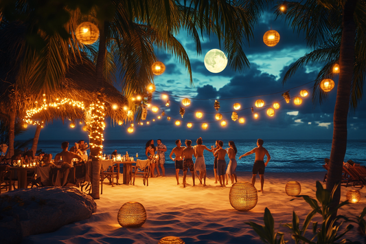 group of friends enjoying a party on a beach in an exotic tropical destination by URCordiallyInvited video invitations