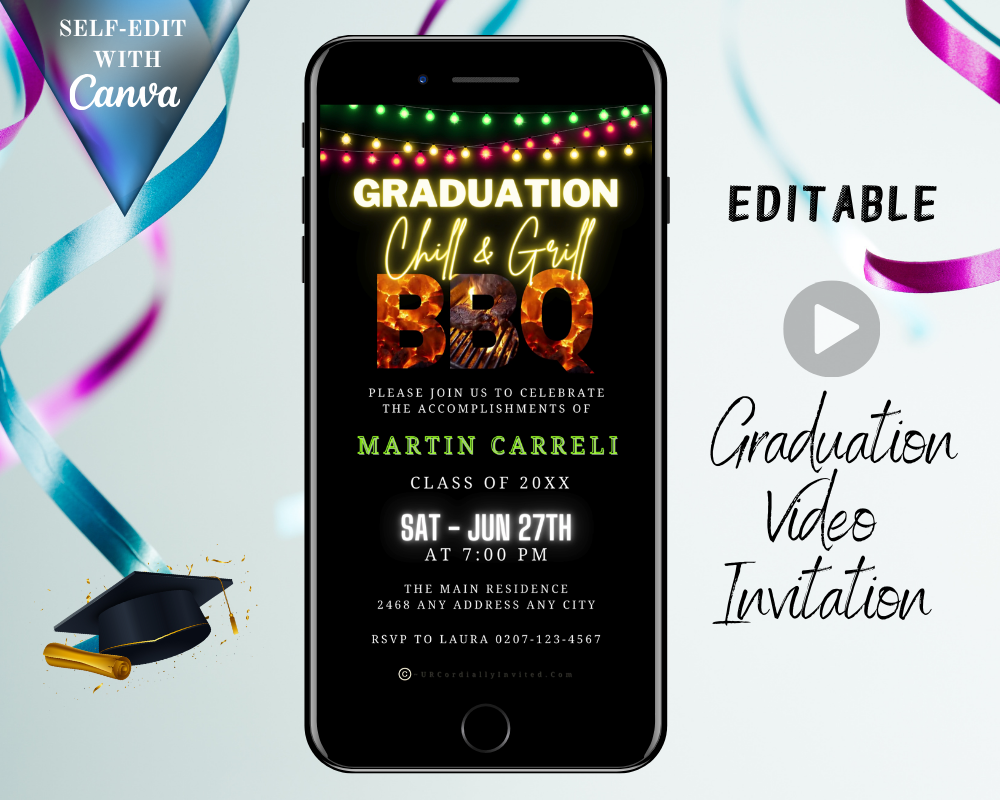Flaming BBQ Chill & Grill | Graduation Video Invitation by URCordiallyInvited