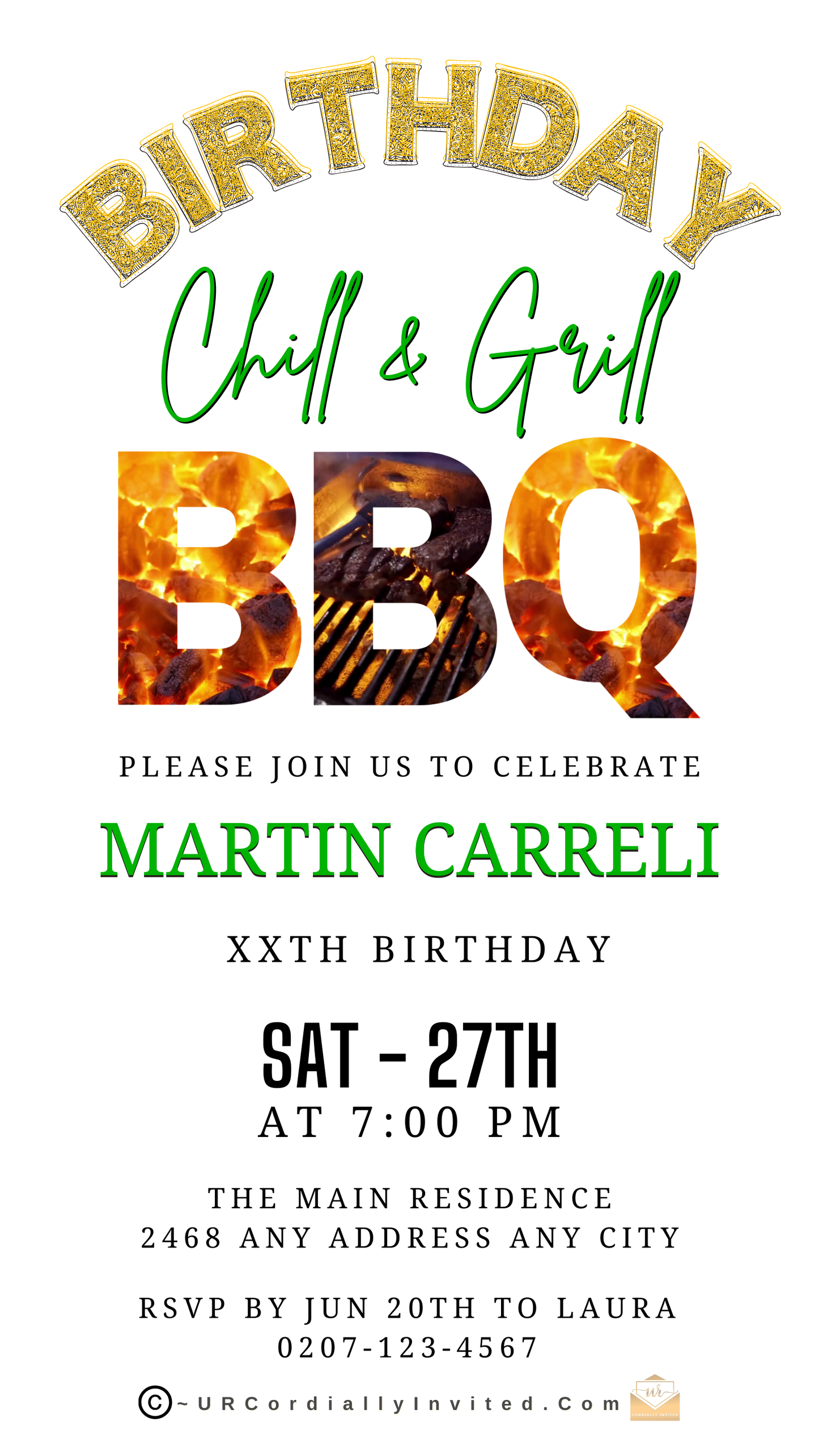 Birthday BBQ Chill & Grill Invitation – Editable Animated Design featuring BBQ-themed graphics, perfect for customizing party details via Canva for a unique celebration.