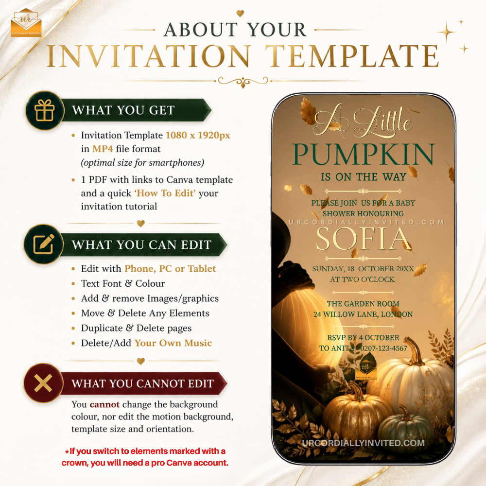 Enchanted Autumn Little Pumpkin Baby Shower Animated Video Invitation