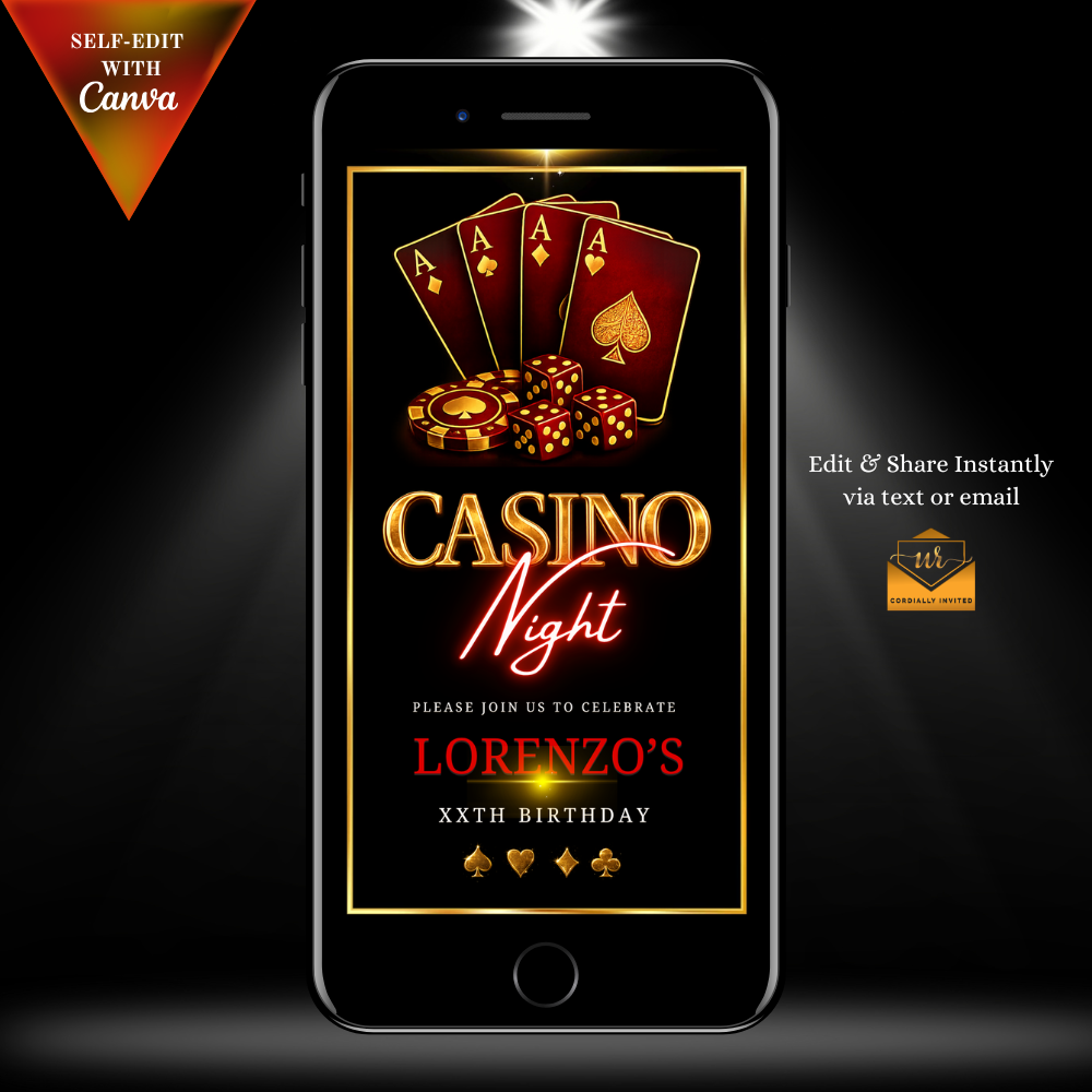 Casino Night Gold & Red Animated Invitation Suite