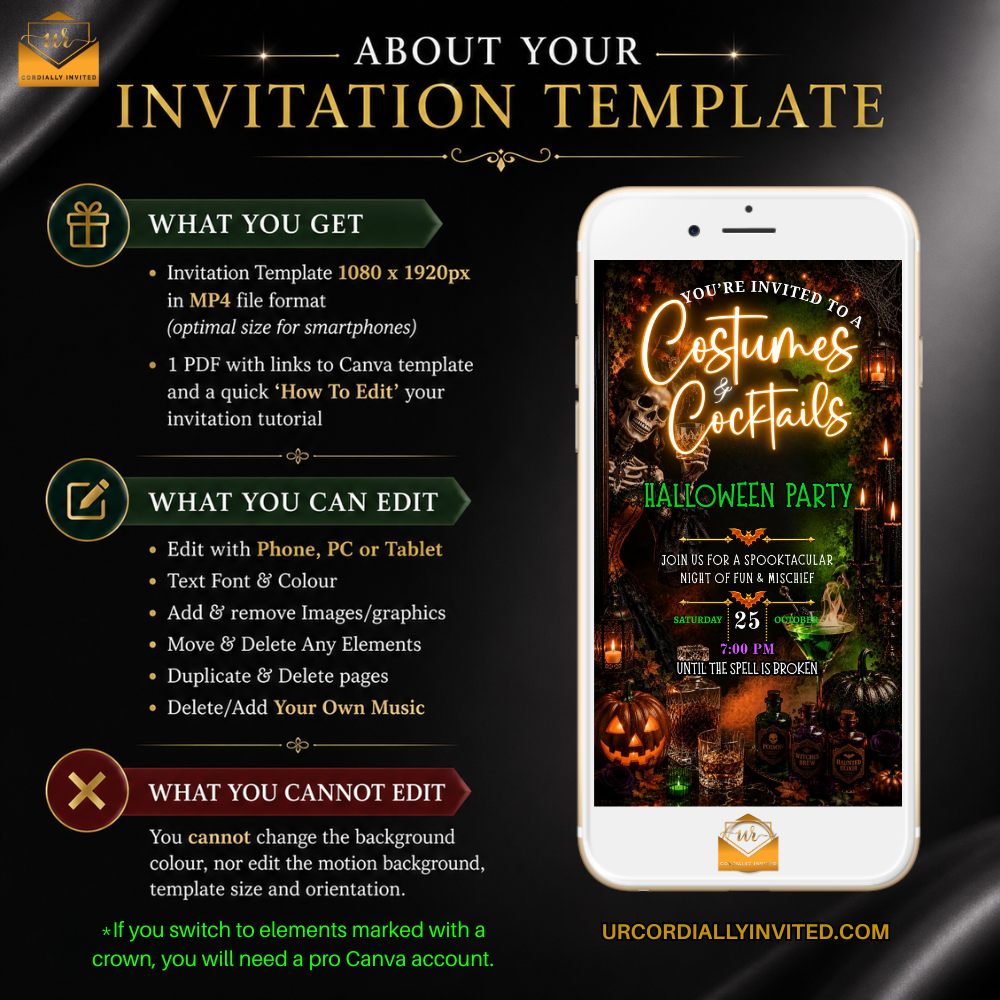 Elegant Costumes & Cocktails Halloween Party Video Invitation