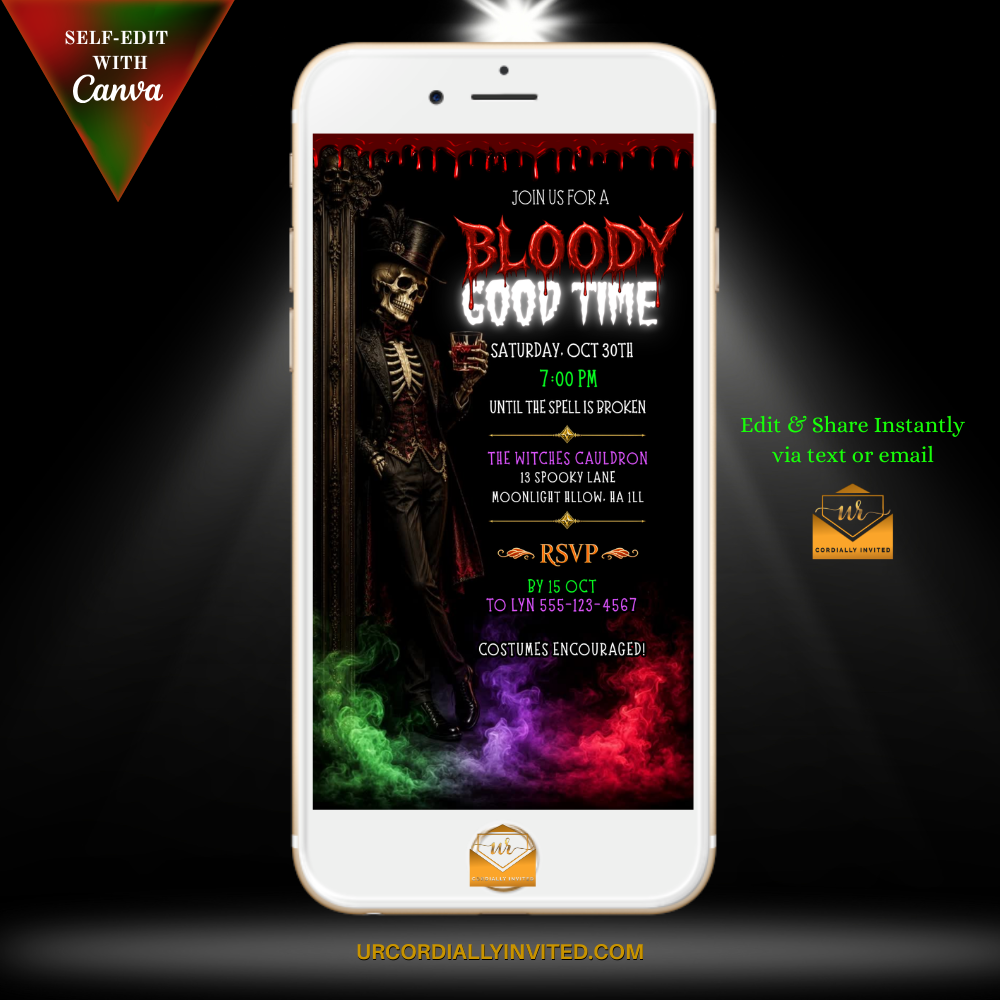 Skeleton Introducing A Bloody Good Time Halloween Video Invitation