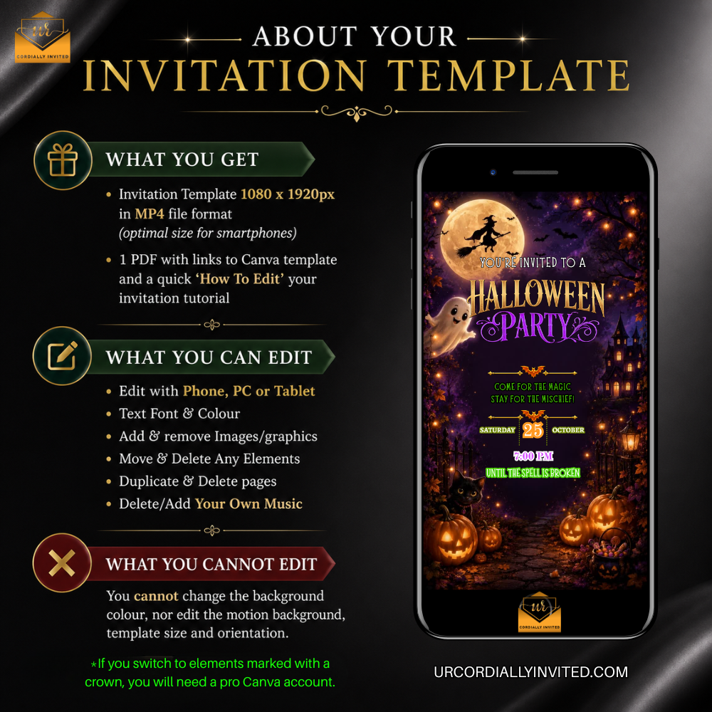 Moonlit Flying Witch Halloween Animated Video Invitation