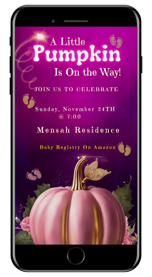 Fall Fuchsia Gold Neon Glitter | Baby Shower Video Invitation