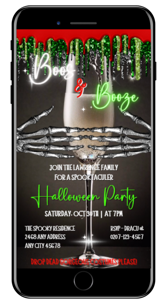 Creepy Skeleton Hands Champagne Halloween Party Video Invite - Spooky Digital Invitation