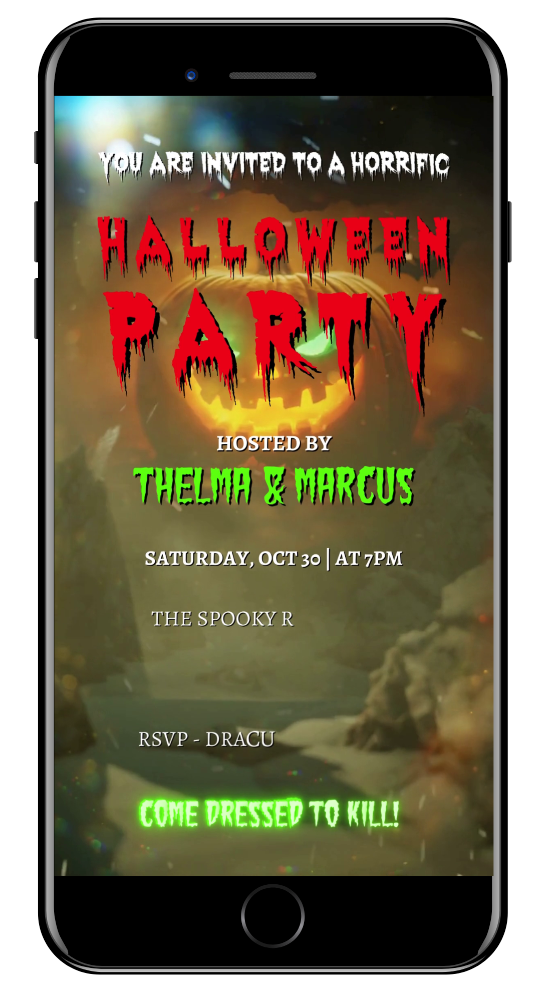 open lace back dress Creepy Halloween Party Video Invite