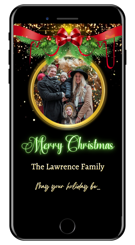 Neon Green Oval Ornament with Photo Christmas Video eCard - Personalised Digital Greeting