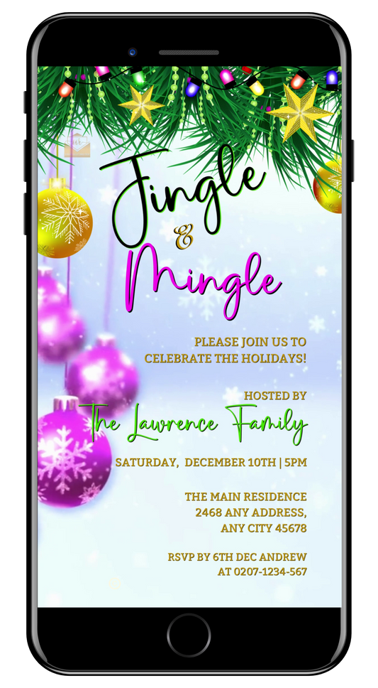 Jingle & Mingle Pink Gold Christmas Party Video Invitation - Beautiful Digital Invite