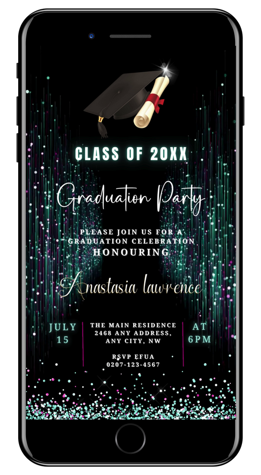 Green Purple Glitter | Graduation Video Invitation