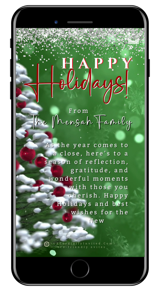 Snow Crystals Green White Christmas Video Greeting eCard - Festive Digital Greeting