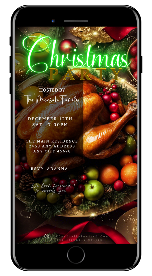 Green Neon Festive Food Platter | Christmas Video Invitation