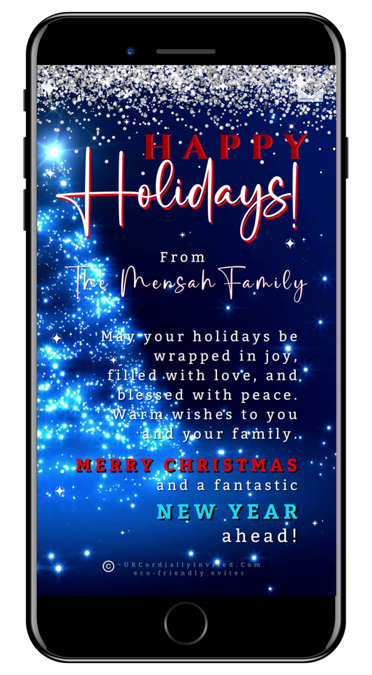 Blue Crystal Silver Happy Holidays Video Greeting eCard - Stunning Digital Greeting