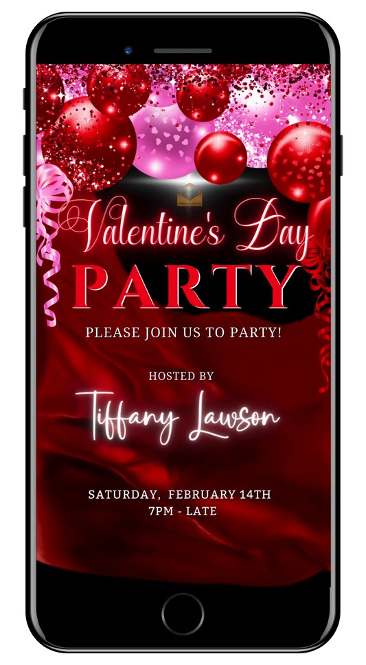 Pink Red Silk Neon Balloons | Valentines Party Video Invite