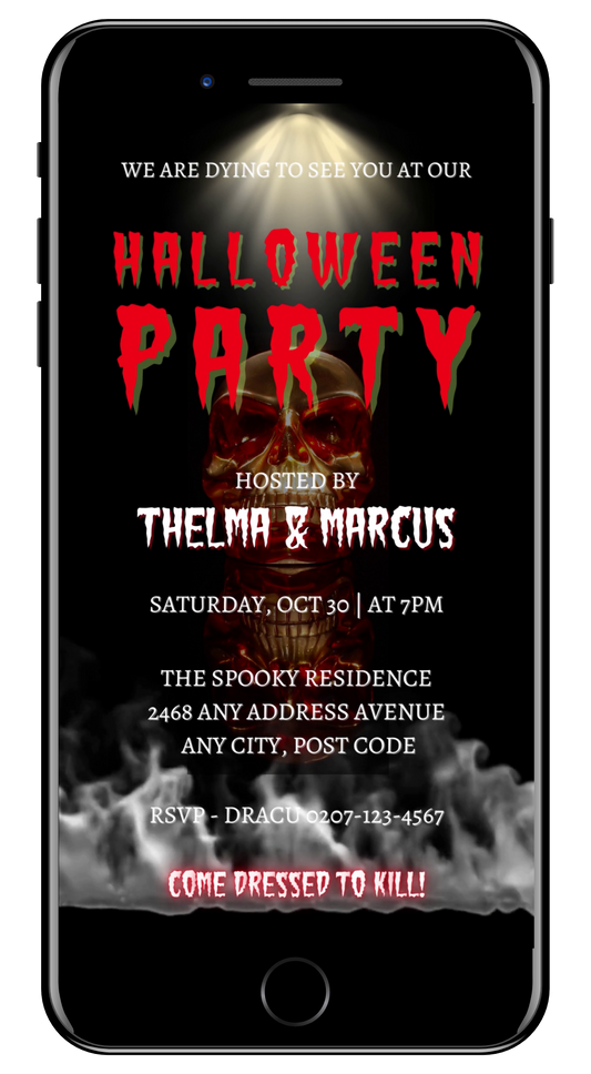 Red Smoking Skull Halloween Party Video Invite - Spooky Digital Invitation