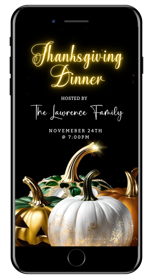 Jewel Glitter Pumpkins Thanksgiving Dinner Video Invite - Luxurious Digital Invitation