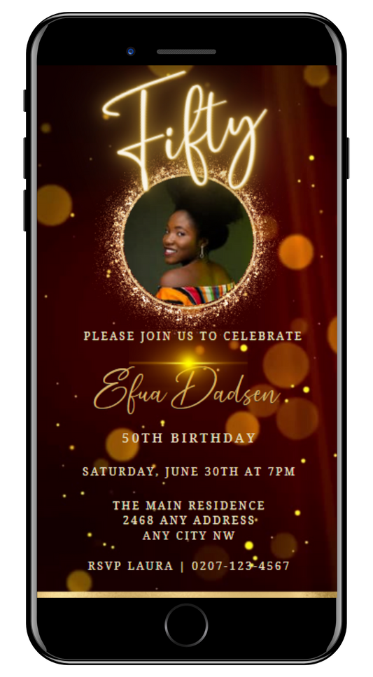 Maroon Gold Neon | 50th Birthday Video Invitation