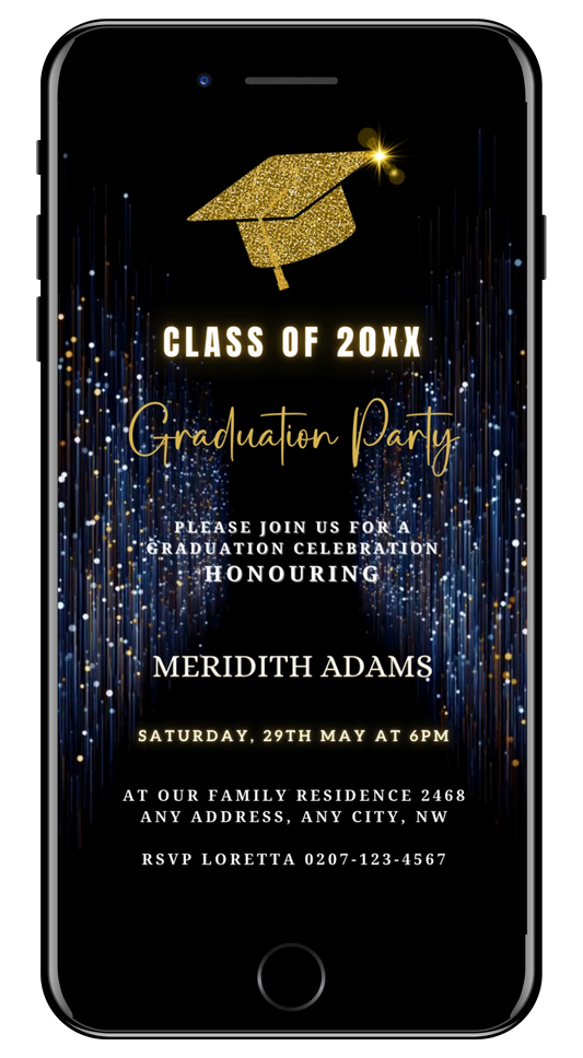 Gold Navy Glitter | Graduation Video Invitation