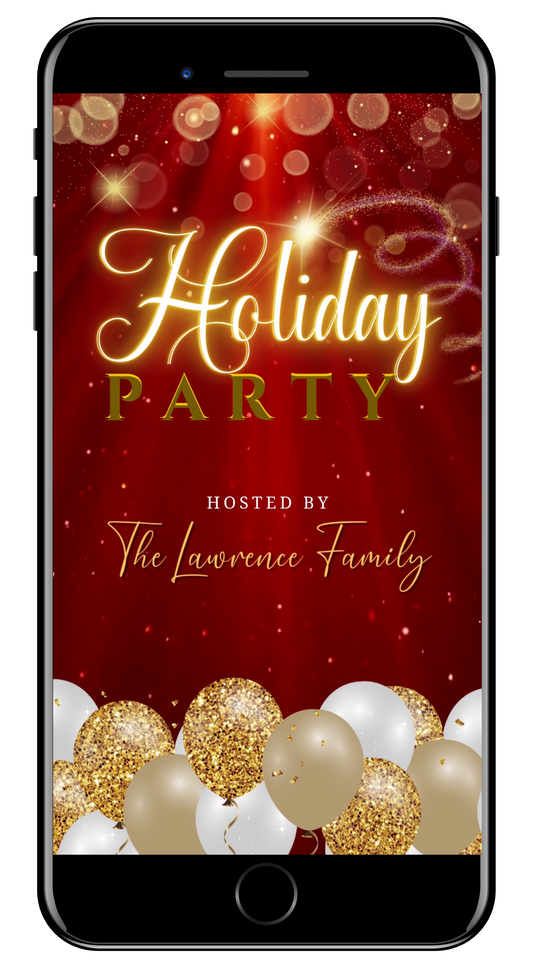 Red Gold Glitter Balloons Sparkle | Christmas Video Invitation