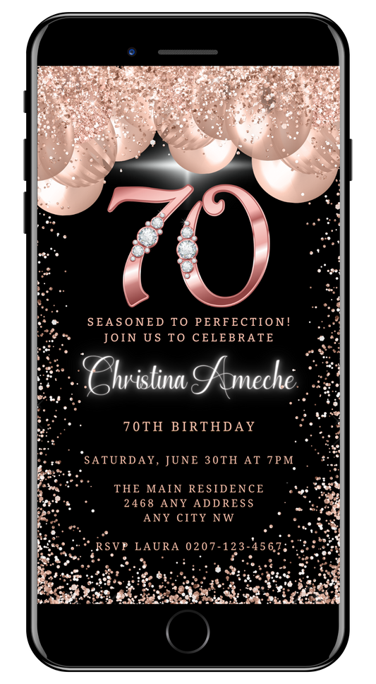 Animated Rose Gold Balloons Diamond Studs | 70th Birthday Video Invite