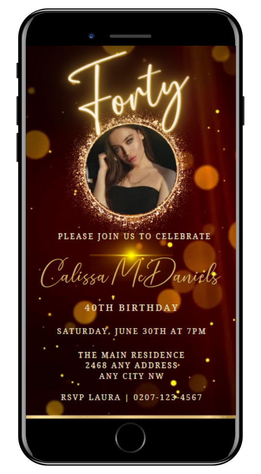 Maroon Gold Neon | 40th Birthday Video Invitation