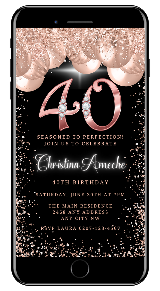 Rose Gold Balloons Diamond Studs | 40th Birthday Evite
