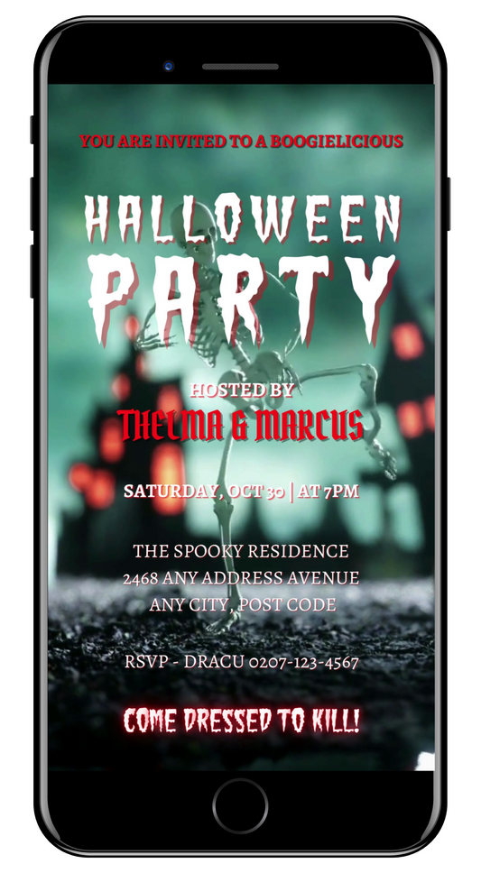 Funny Dancing Skeleton Halloween Party Video Invite - Spooky Digital Invitation