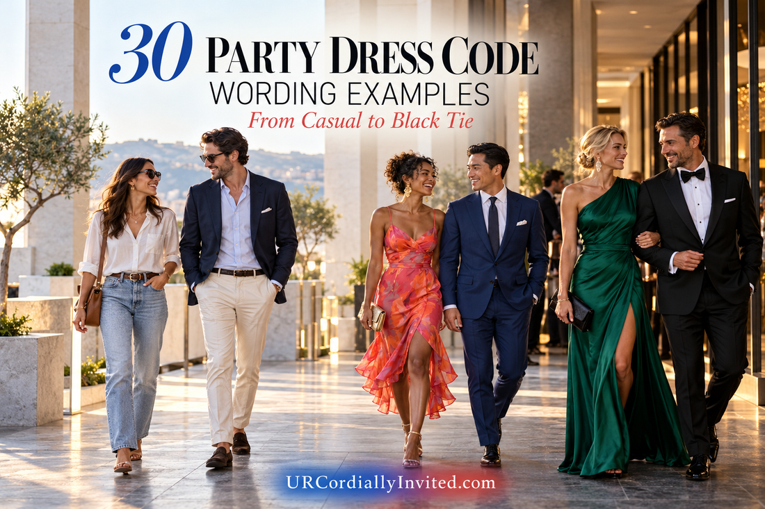 30 Party Dress Code Wording Examples from Casual to Black Tie - by URCordiallyInvited