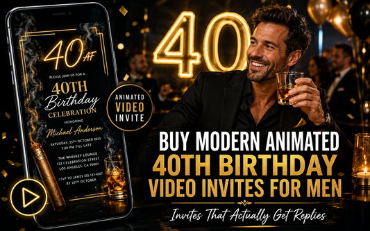 Buy Modern Animated 40th Birthday Video Invites for Men