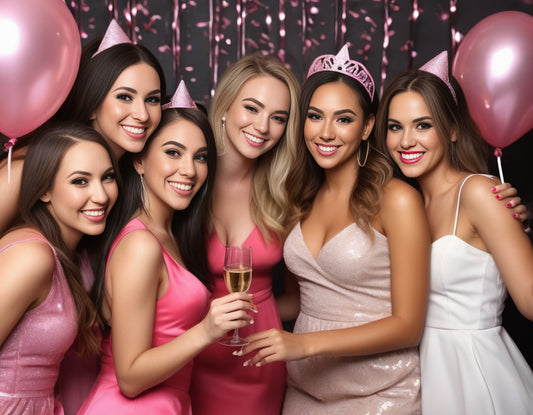 group of young ladies celebrating and partying at bachelorette party