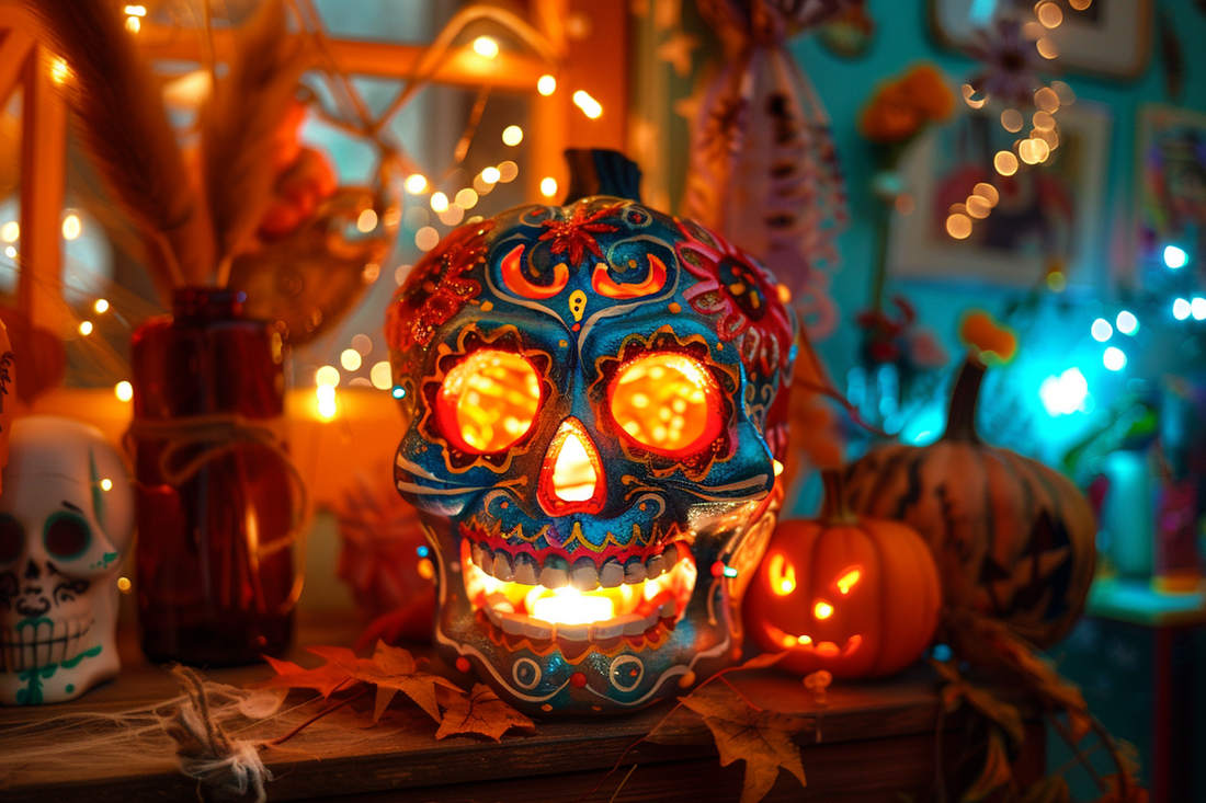 gorgeous cute looking sugar skull and exploding pumpkin by URCordiallyInvired digital invitations