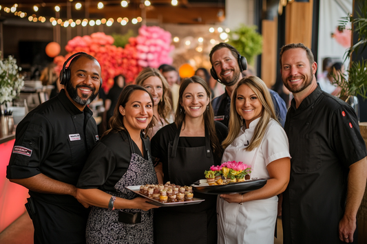 professional party vendors, chefs, djs, coctails waiters smiling at camera by URCordiallyInvited digital invites
