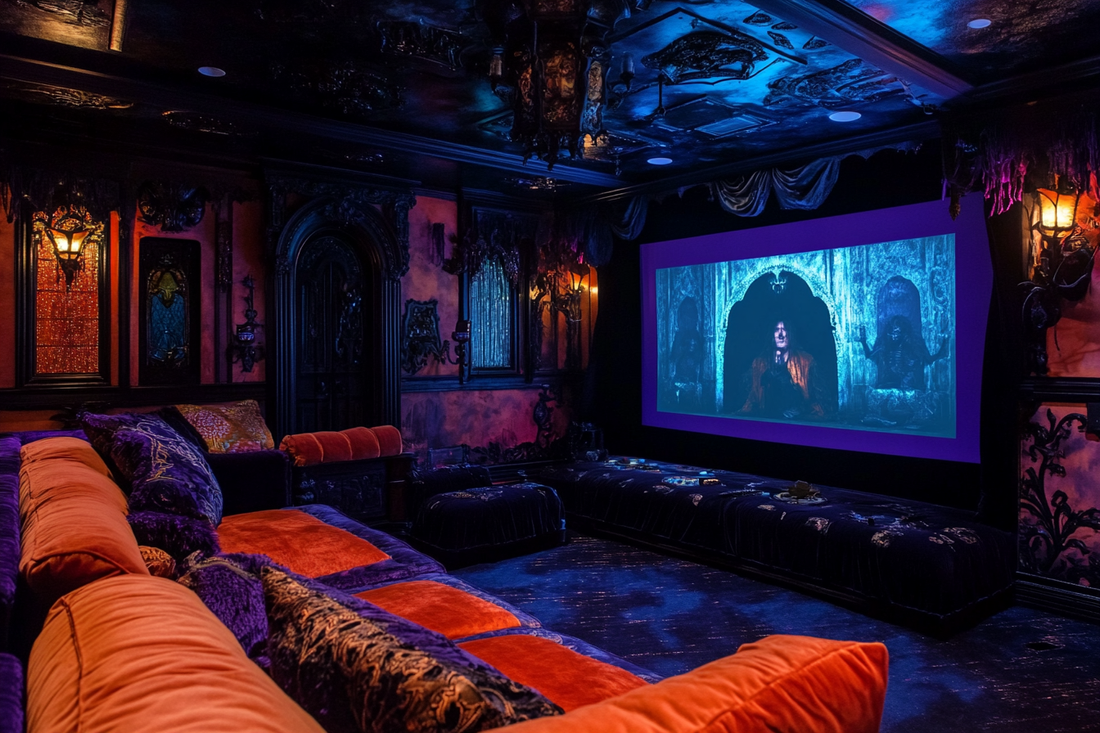 whimsical horror movie night screen in a spooky mystical decadent by URCordiallyInvited halloween video digital invitations