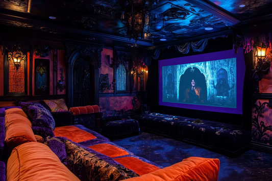 whimsical horror movie night screen in a spooky mystical decadent by URCordiallyInvited halloween video digital invitations