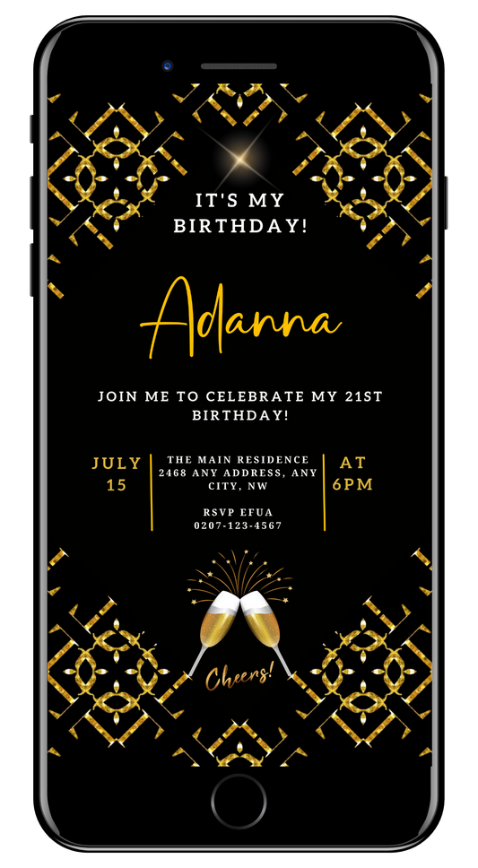 African Gold Black Sparkle| Customisable Birthday Evite