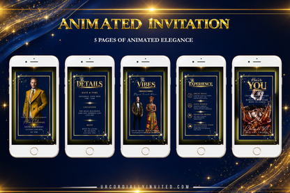 Blue Gold Neon Men’s Animated Birthday Invitation Suite With Photo