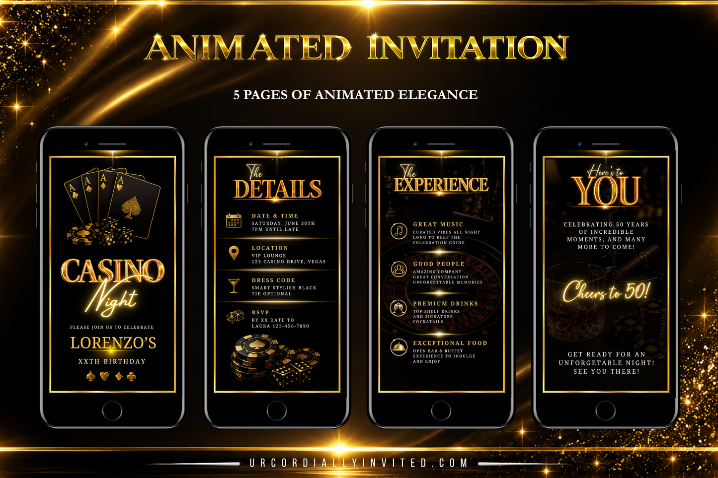 Casino Night Gold & Black Animated Invitation Suite