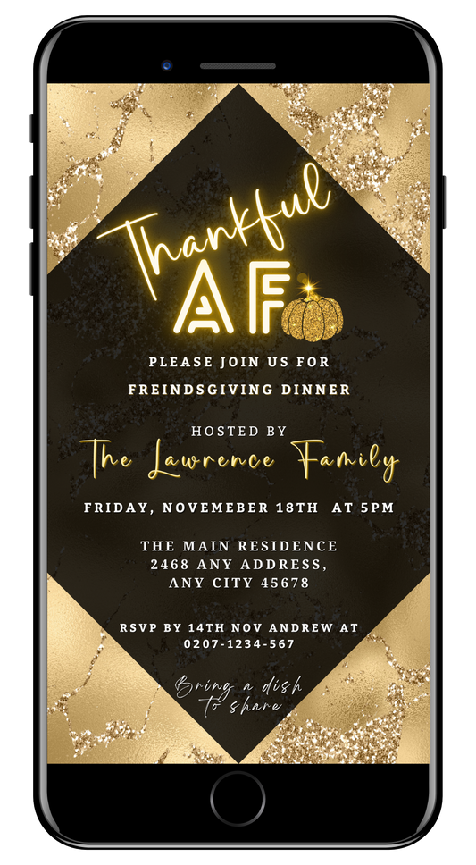 Golden Neon Glitter | Thankful AF Thanksgiving Evite