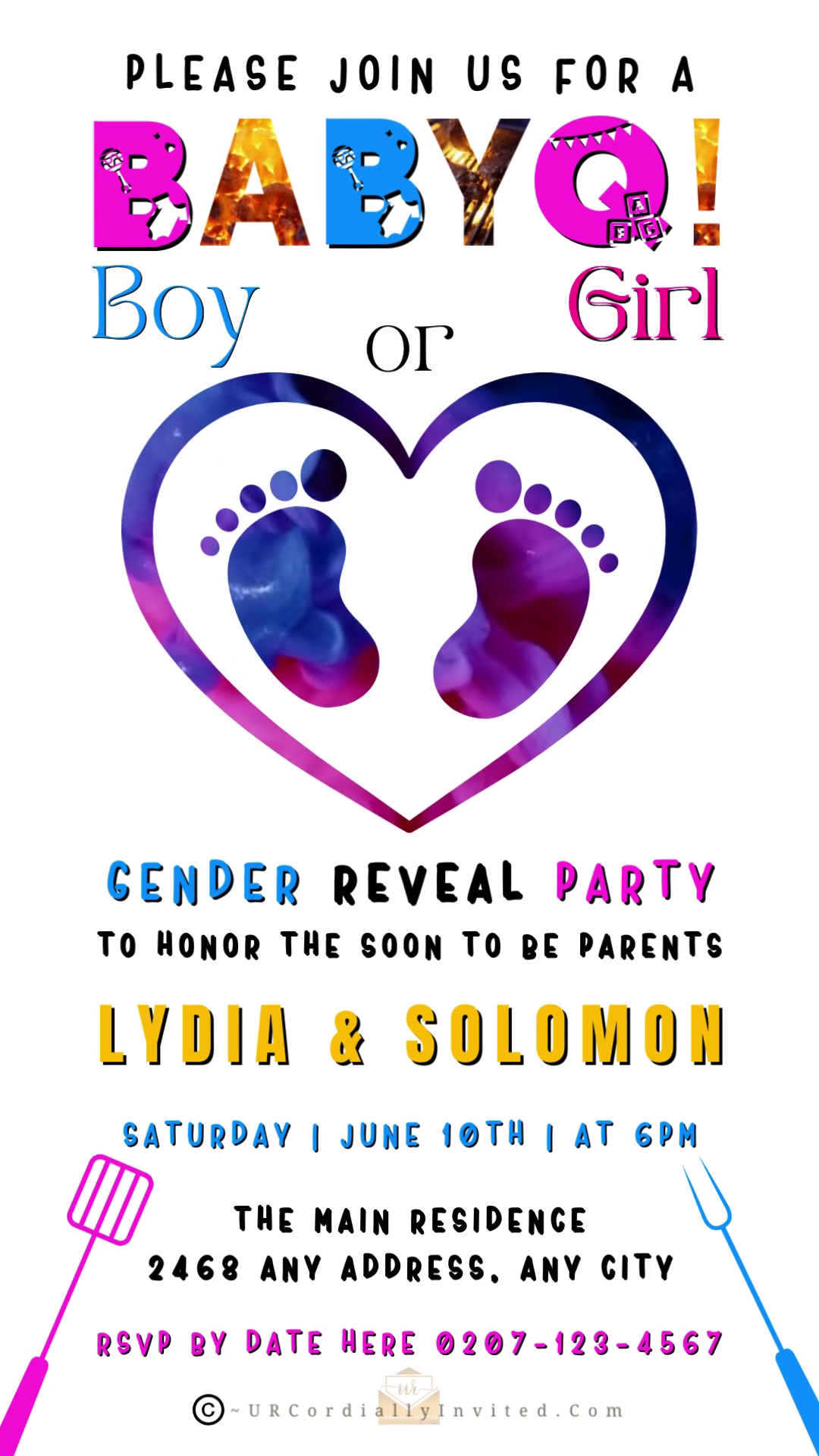 BABYQ Feet In Heart | Digital Gender Reveal Video Invite showing baby footprints in a heart shape, customizable via Canva for digital sharing.