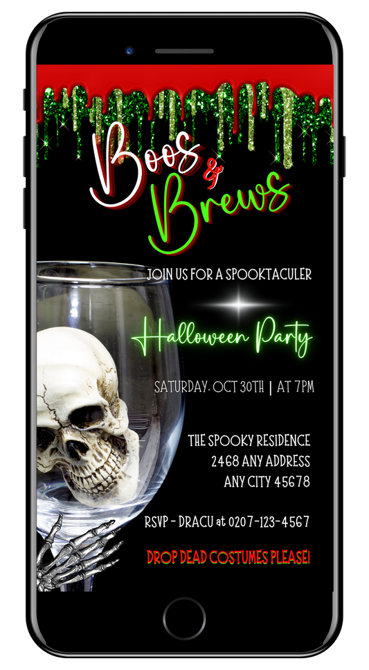 Boos & Brews Glass Skull | Halloween Evite