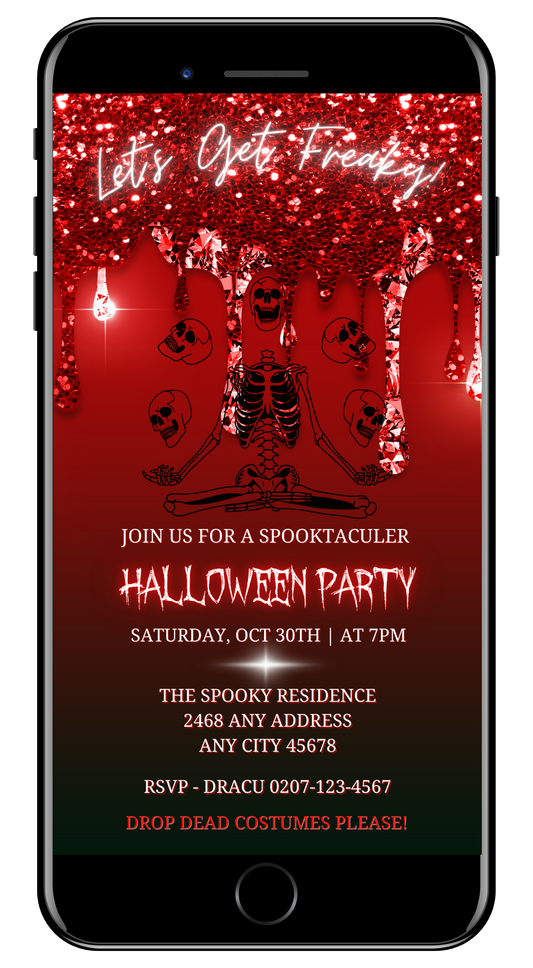 Red Dripping Skeleton Joggling Skulls | Halloween Evite
