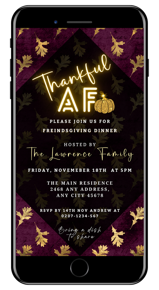 Maroon Gold Falling Leaves | Thankful AF Thanksgiving Evite