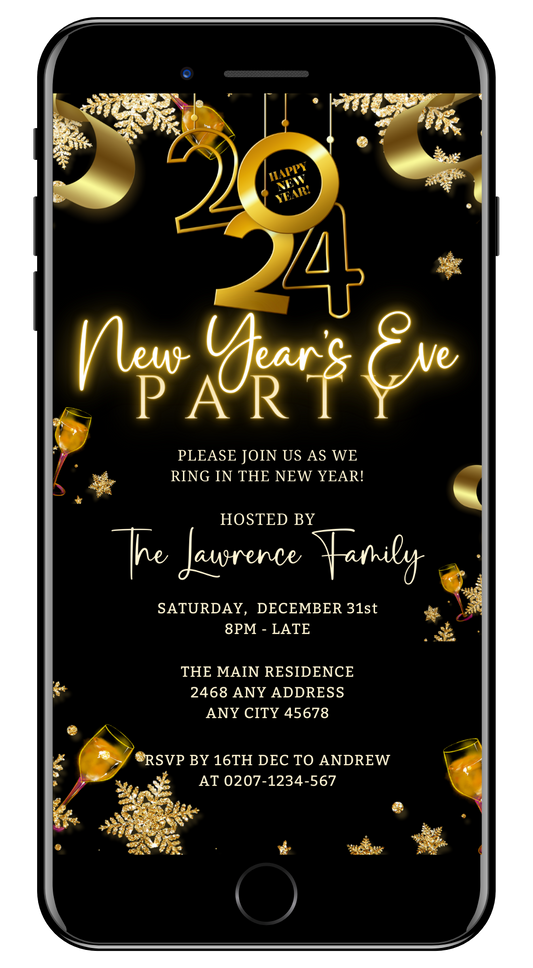 Neon Gold Black Décor | New Years Eve 2024 Party Evite