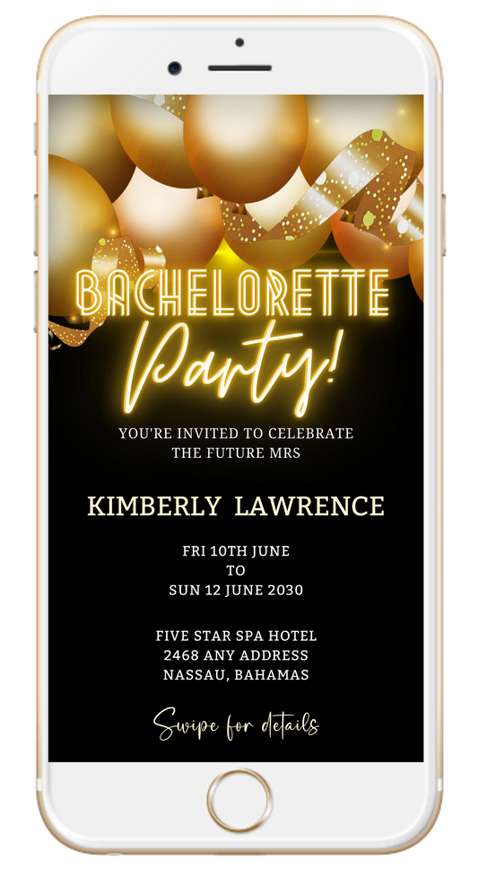 Gold Floating Balloons Black | Bachelorette Weekend Evite