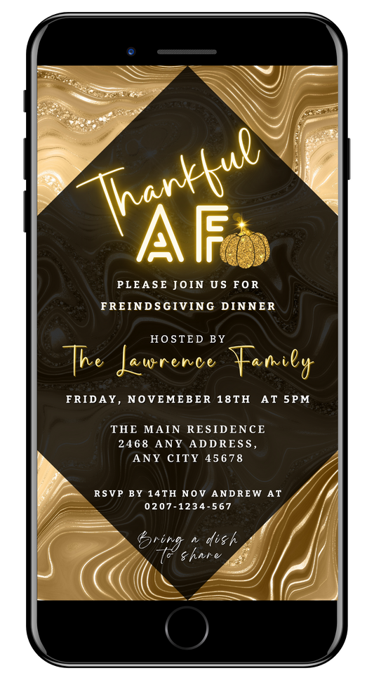 Gold Pumpkin Glitter Foil | Thankful AF Thanksgiving Evite