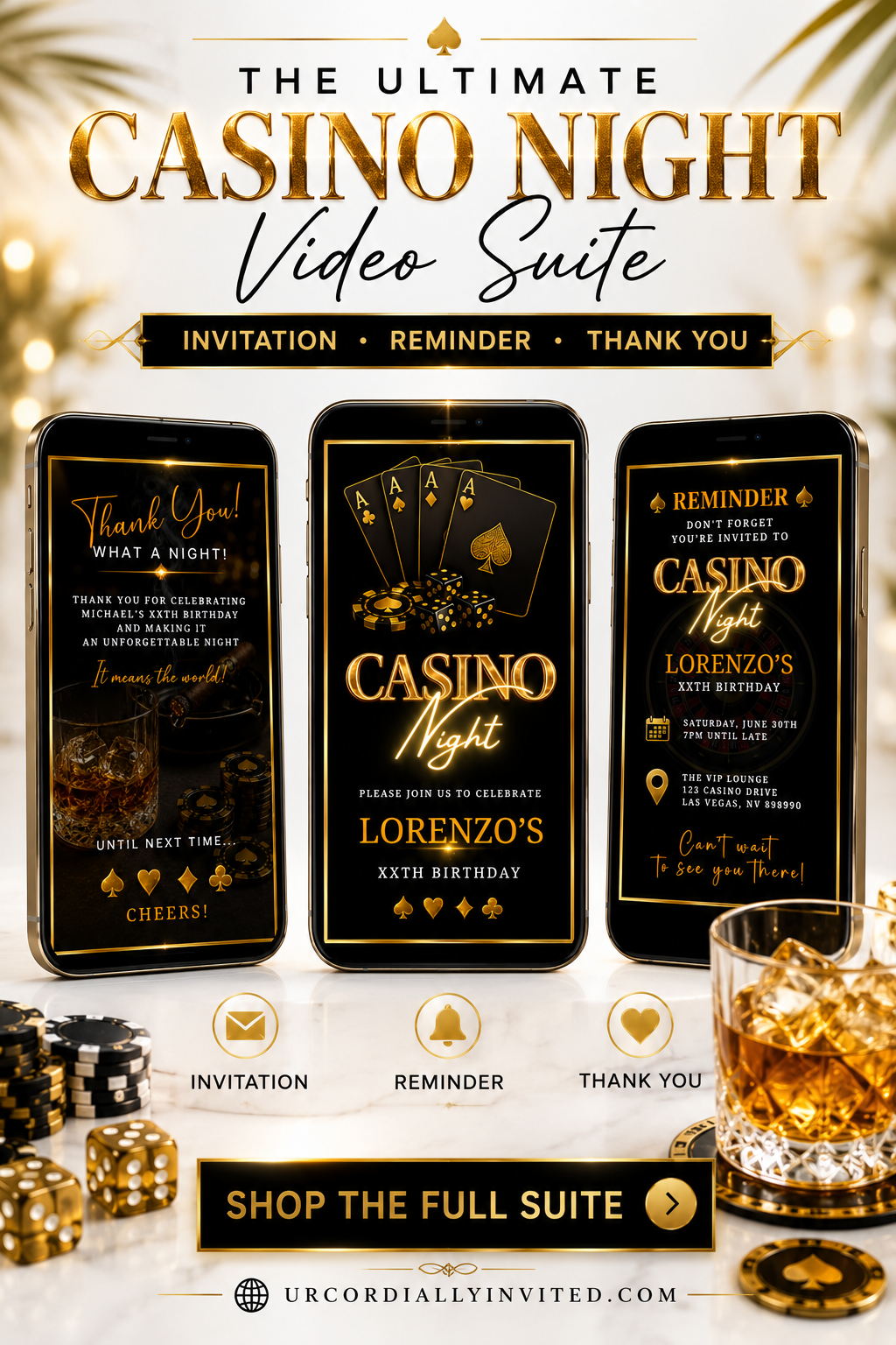 Casino Night Gold & Black Animated Invitation Suite