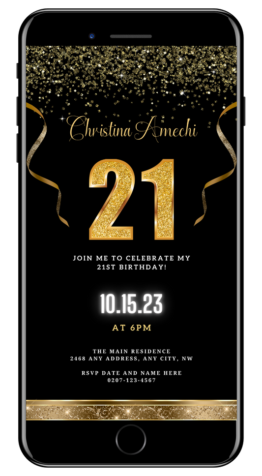 Black Gold Confetti | 21st Birthday Evite