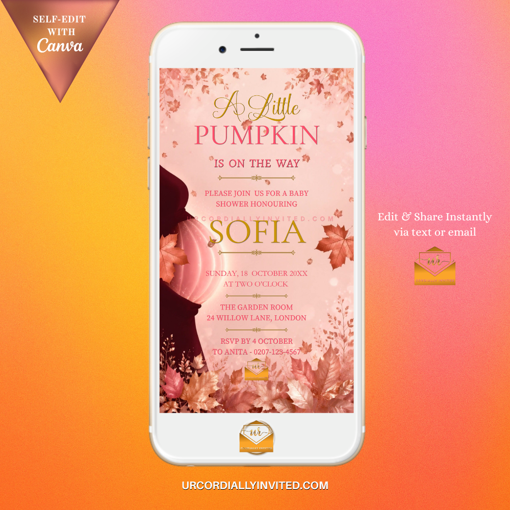 Enchanted Blush Pink Little Pumpkin Baby Shower Animated Video Invitation