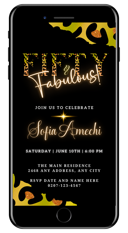 Green Gold Neon Black Animal Print | Fifty & Fabulous Party Evite