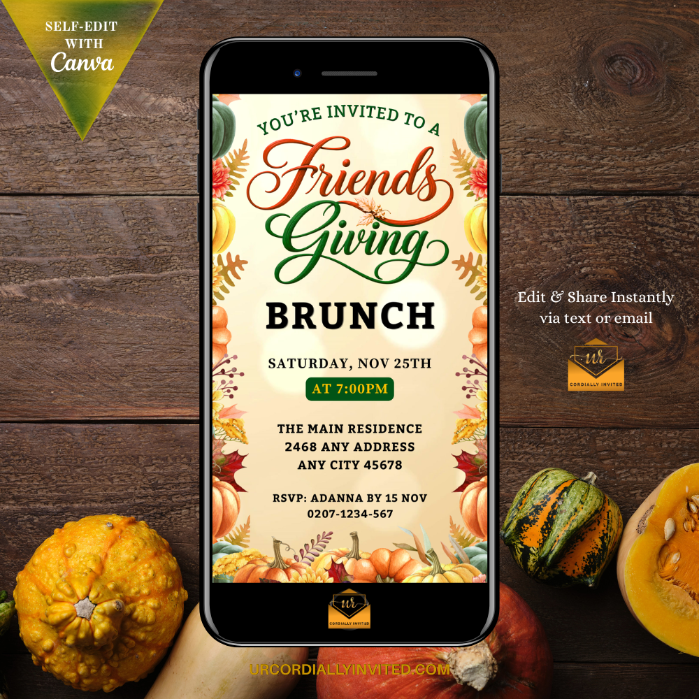 Friendsgiving Fruitful Brunch Animated Video Invitation